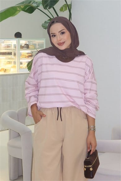 Basic Sweatshirt Pembe Kahve