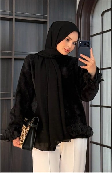 Yapraklı Angora Kazak Siyah