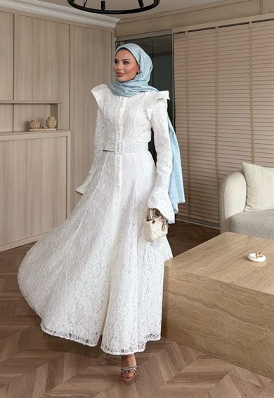 İvory Dantelli Elbise Ekru