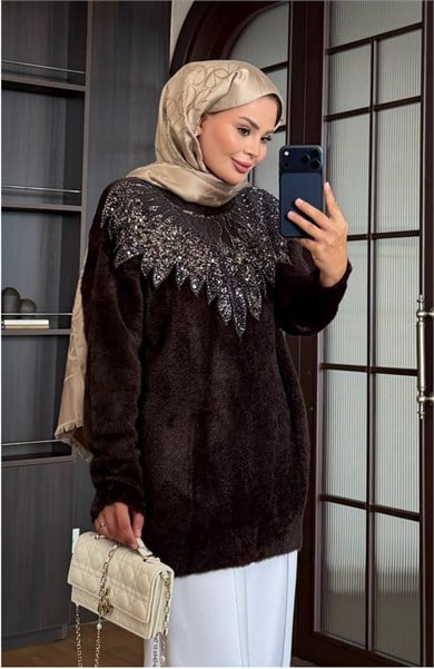 Tasarım Angora Kazak Kahve