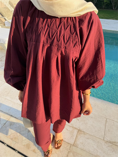 Badem Pantolonlu Takım Bordo