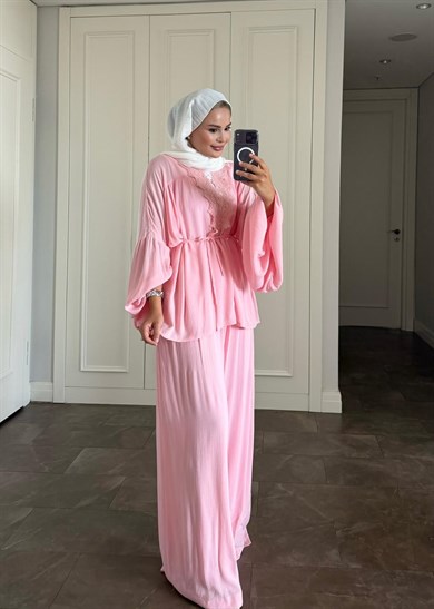 Helen Pantolonlu Takım Pembe