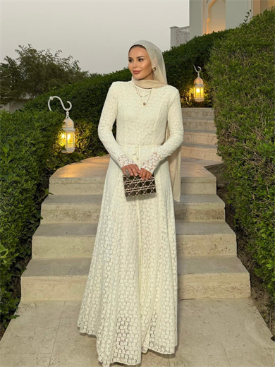 Bambi Dantelli Elbise Ekru