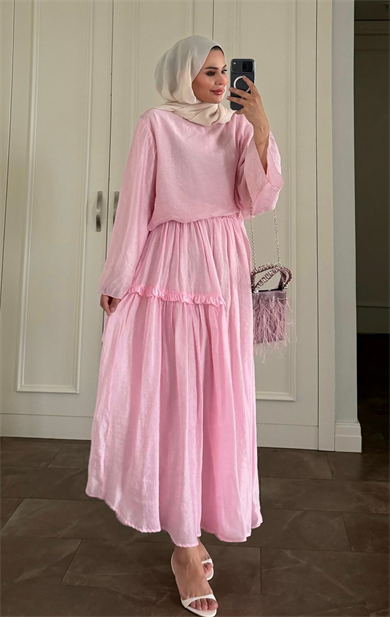 Sashe Etekli Takım Pembe