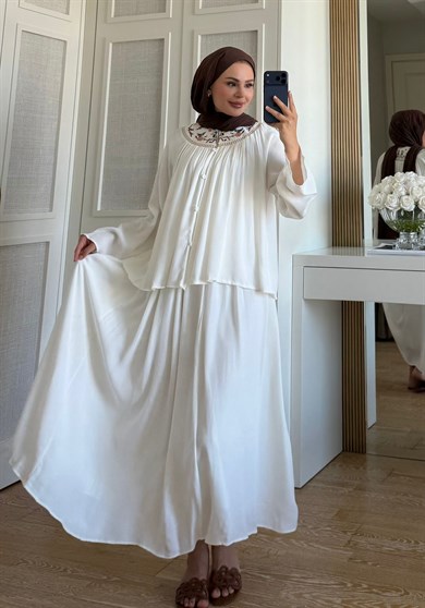 Alaçatı Etekli Takım Ekru