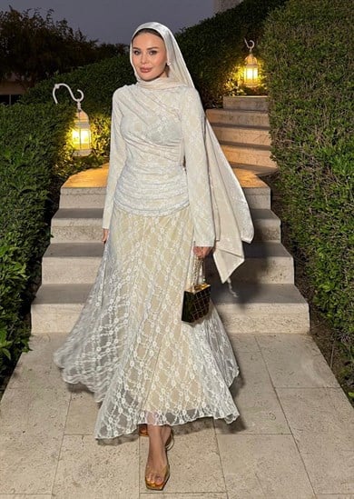 Elegant Dantelli Takım Bej