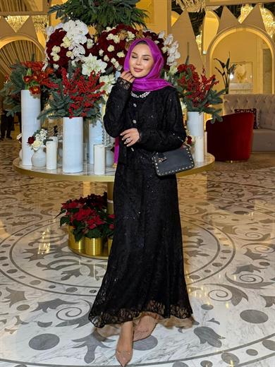 İthal Dantelli Etekli Takım Siyah 