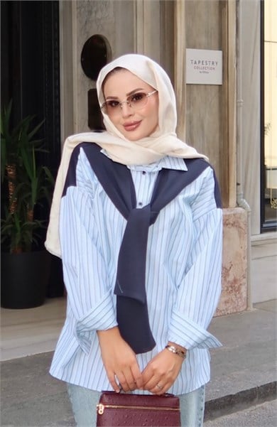 Sweat Detaylı Çizgili Gömlek Yeşil