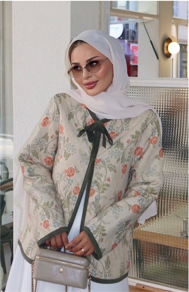 Vintage Desenli Kapitino Ceket Bej