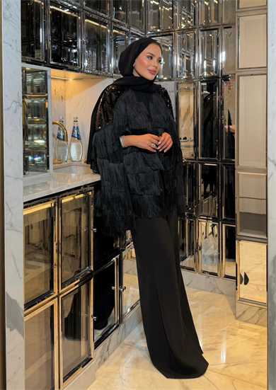 Pelerinli Pantolonlu Takım Siyah