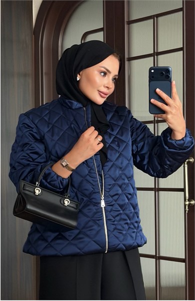 Saten Bomber Ceket Lacivert