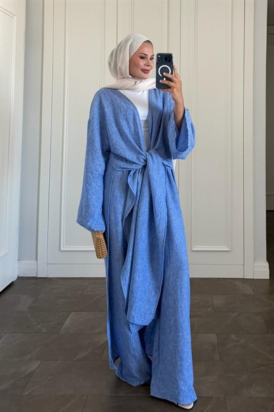 Keten Kimono Takım Mavi