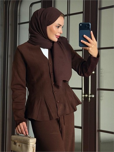 Fit Kalıp Triko Takım Kahve