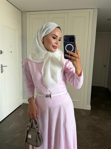 Ham Keten Elbise Pembe
