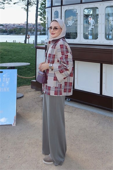 Ekose Desenli Ceket Bordo 