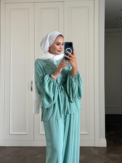 Helen Pantolonlu Takım Su Yeşili