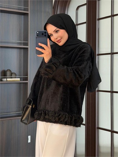 Yapraklı Angora Kazak Siyah