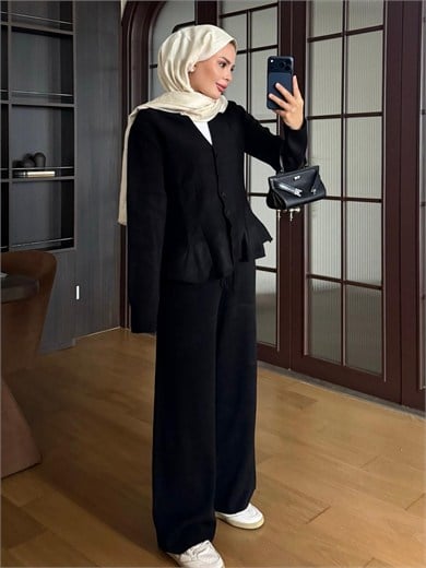 Fit Kalıp Triko Takım Siyah