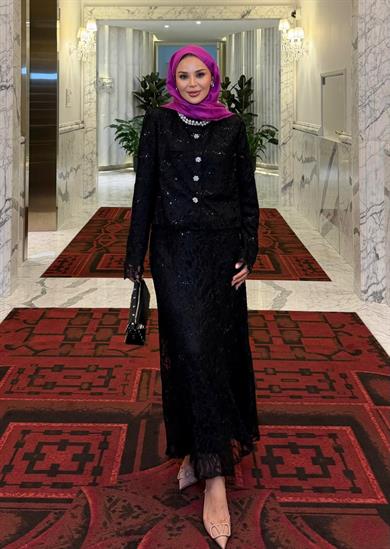 İthal Dantelli Etekli Takım Siyah 