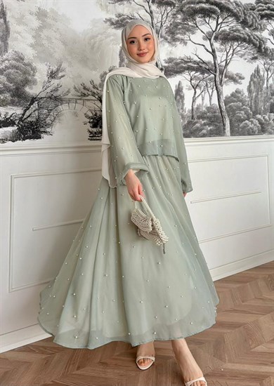 İncili Etekli Takım Mint Yeşili