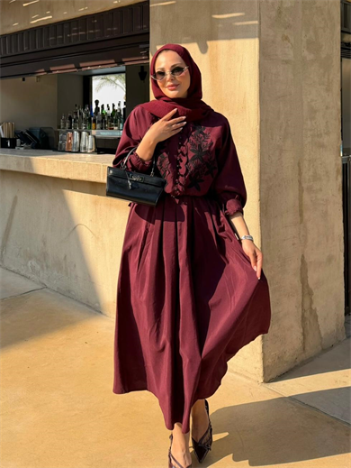 Nakışlı Etekli Takım Bordo 