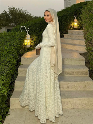 Bambi Dantelli Elbise Ekru