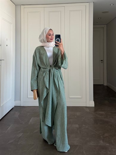 Keten Kimono Takım Yeşil