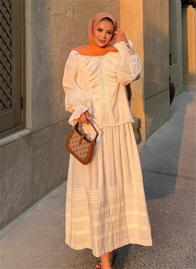 Dosha Etekli Takım Ekru