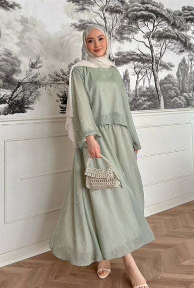 İncili Etekli Takım Mint Yeşili