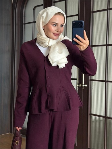 Fit Kalıp Triko Takım Mürdüm