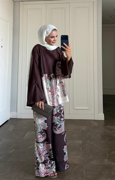 Lilyum Pantolonlu Takım Kahve 