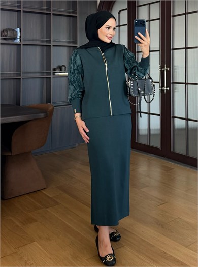 Kolu Jakarlı Triko Takım Haki