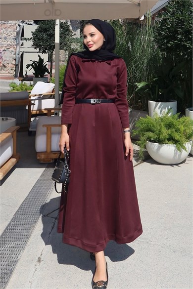 Scuba Elbise Bordo