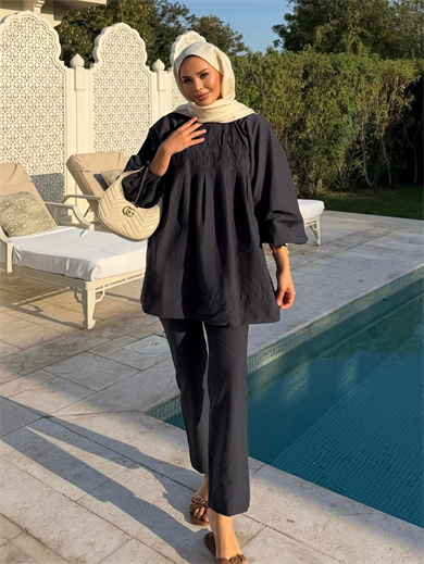 Badem Pantolonlu Takım Lacivert 