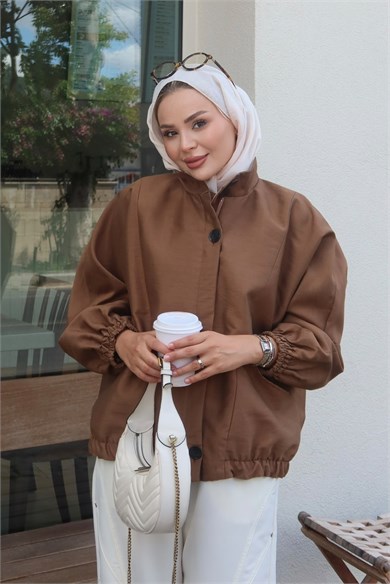 Dik Yaka Bomber Ceket Taba
