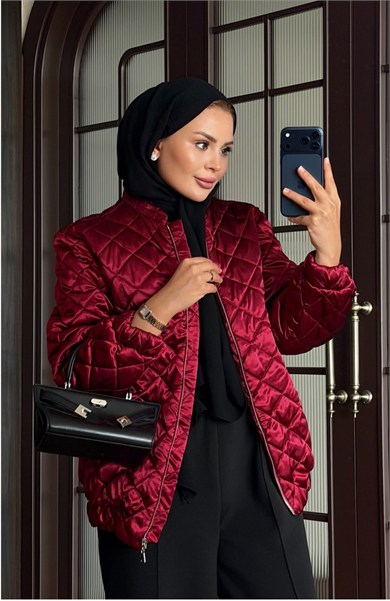 Saten Bomber Ceket Bordo