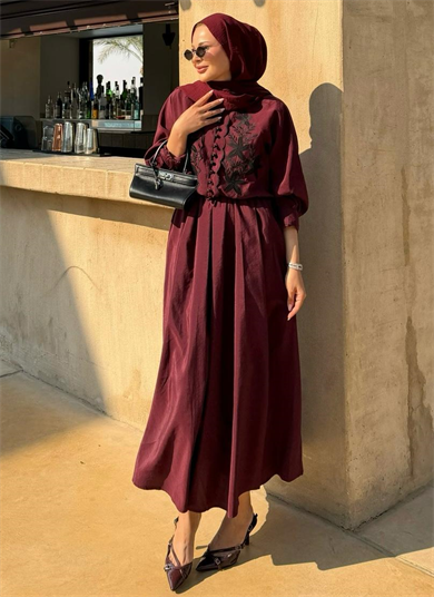 Nakışlı Etekli Takım Bordo 