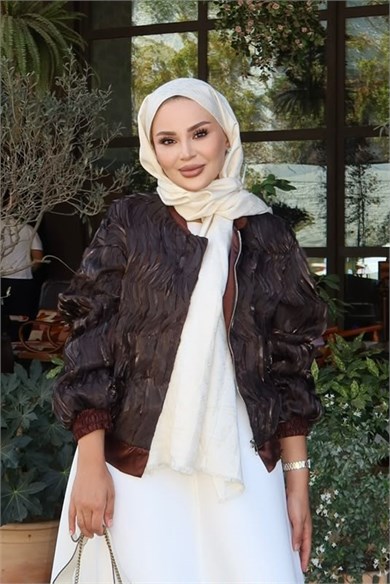 Parlak Dokulu Bomber Ceket Kahve