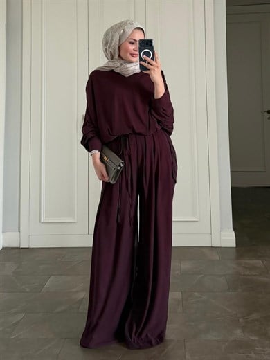 Think Pantolonlu Takım Bordo