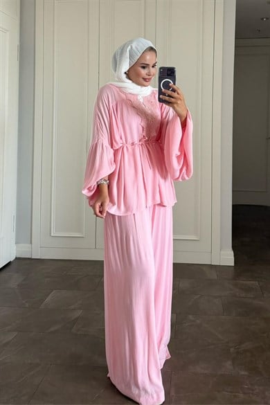Helen Pantolonlu Takım Pembe