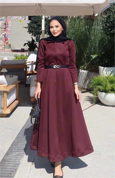 Scuba Elbise Bordo
