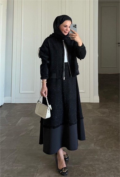 Tüvit Olega Etekli Takım Siyah