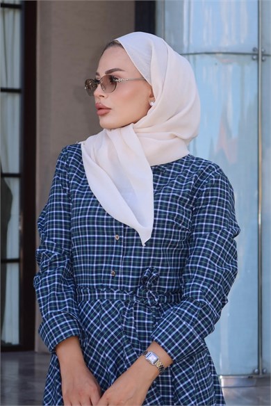 Ekose Desenli Elbise Yeşil 