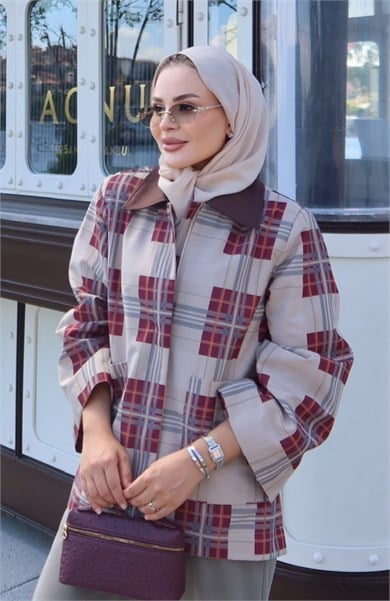Ekose Desenli Ceket Bordo 