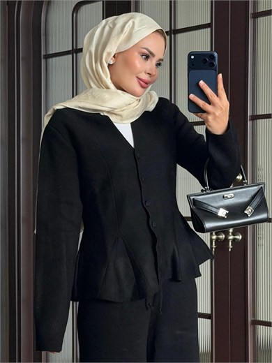 Fit Kalıp Triko Takım Siyah