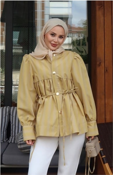 Çizgili Ceket Sarı