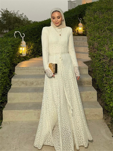 Bambi Dantelli Elbise Ekru