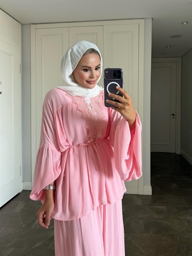Helen Pantolonlu Takım Pembe
