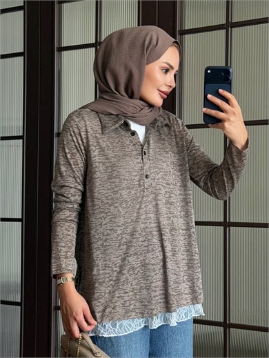 Dantel Detaylı Body Kahve