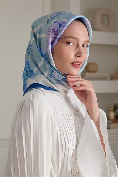 GÜLBAHÇESİ TWİLL İPEK EŞARP MAVİ 